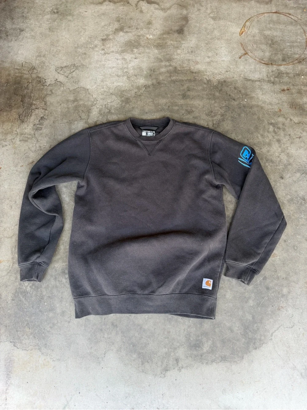 Carhartt Mens M Regular Black Crewneck Logo Sleeve Graphic Sweatshirt Loose Fit